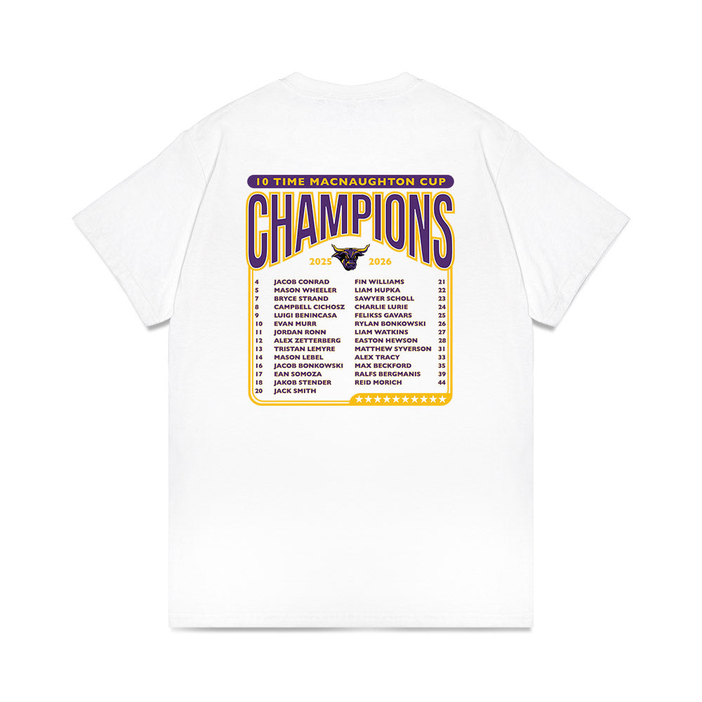 Minn. St. - NCAA Men's Ice Hockey : - 10x McNaughton Cup Champions Roster Comfort Colors T-Shirt-1