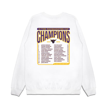 Minn. St. - NCAA Men's Ice Hockey : - 10x McNaughton Cup Champions Roster Premium Crewneck Sweatshirt-1