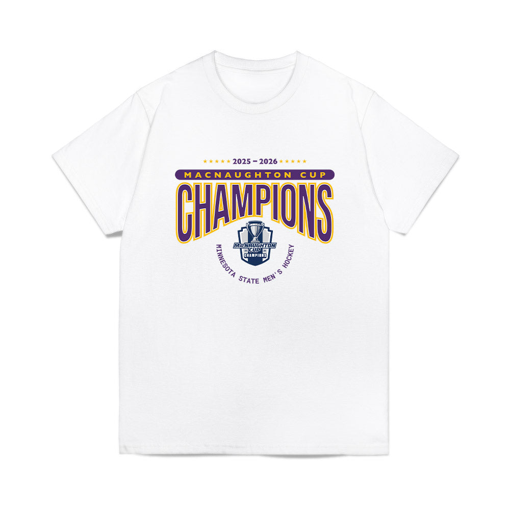 Minn. St. - NCAA Men's Ice Hockey : - 10x McNaughton Cup Champions Roster Comfort Colors T-Shirt-0