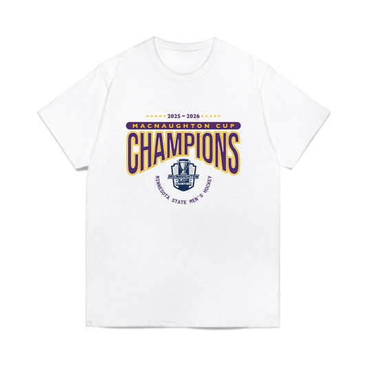 Minn. St. - NCAA Men's Ice Hockey : - 10x McNaughton Cup Champions Roster Comfort Colors T-Shirt-0
