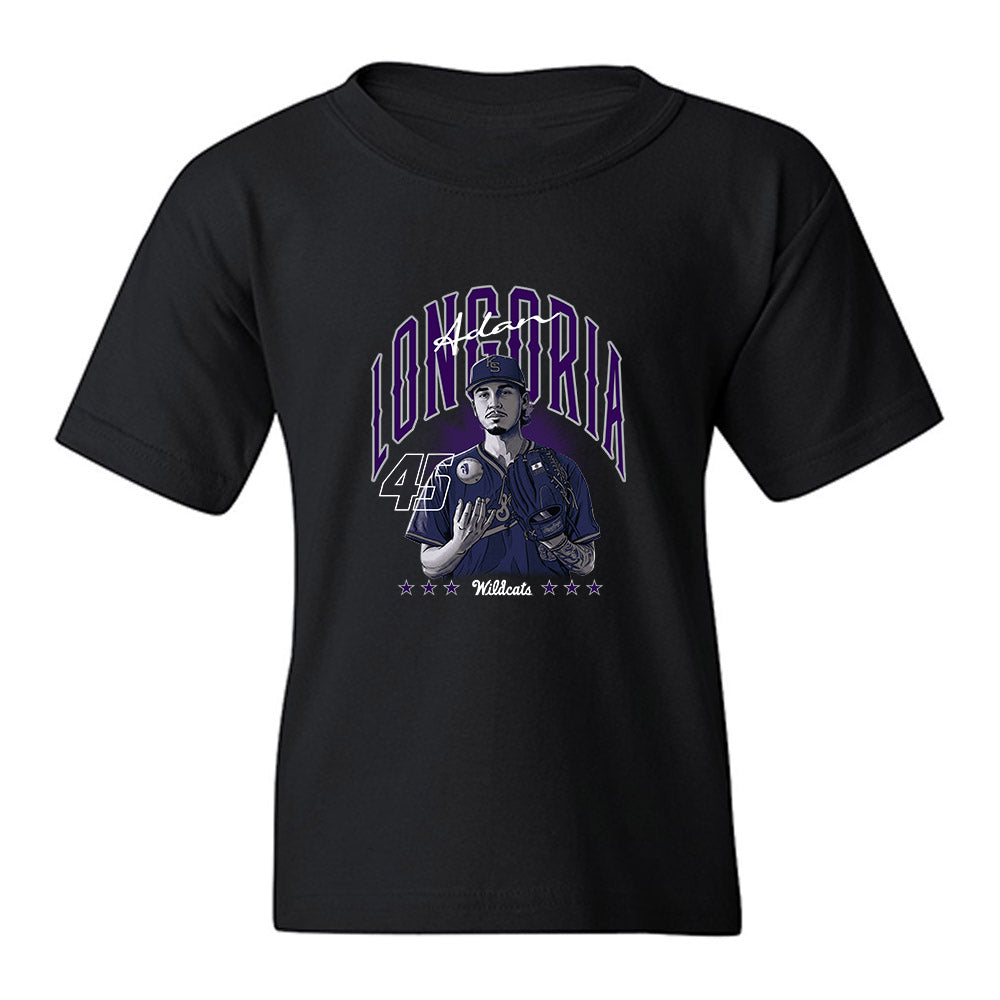 Kansas State - NCAA Baseball : Adan Longoria - Caricature Youth T-Shirt-0