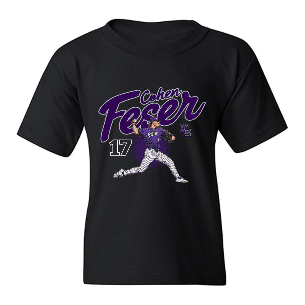 Kansas State - NCAA Baseball : Cohen Feser - Caricature Youth T-Shirt-0