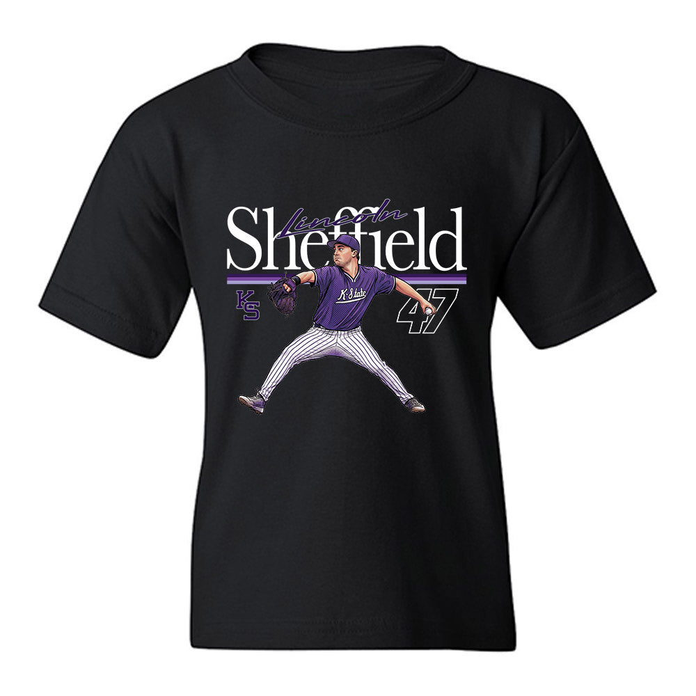 Kansas State - NCAA Baseball : Lincoln Sheffield - Caricature Youth T-Shirt-0