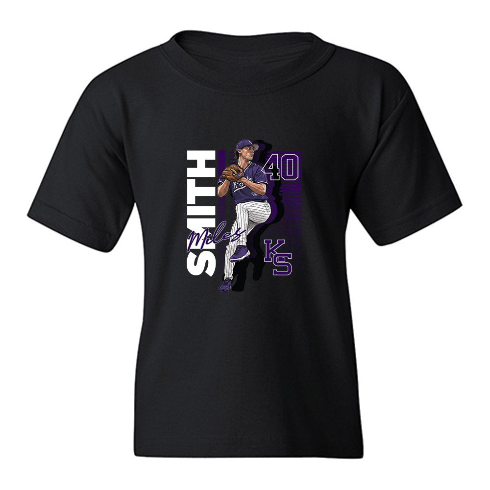 Kansas State - NCAA Baseball : Miles Smith - Caricature Youth T-Shirt-0