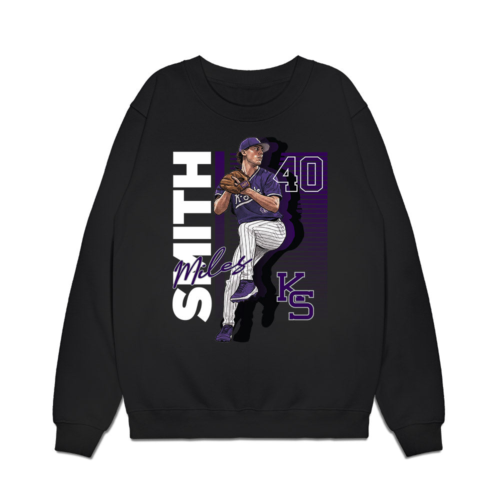 Kansas State - NCAA Baseball : Miles Smith - Caricature Premium Crewneck Sweatshirt-0