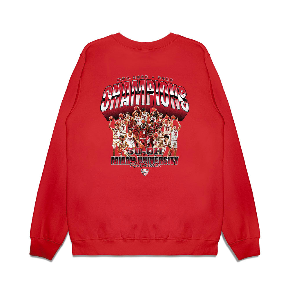 Miami of Ohio - NCAA Men's Basketball : MAC '25-'26 Champions Team Collage Premium Crewneck Sweatshirt-1