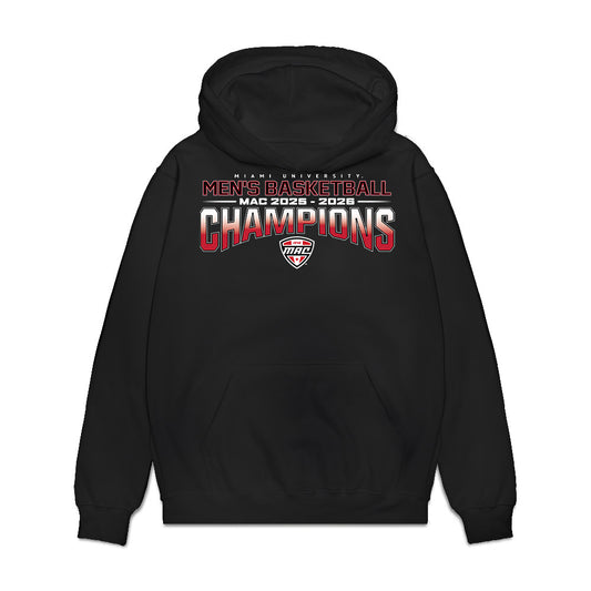 Miami of Ohio - NCAA Men's Basketball : MAC '25-'26 Champions Team Collage Premium Hooded Sweatshirt-0