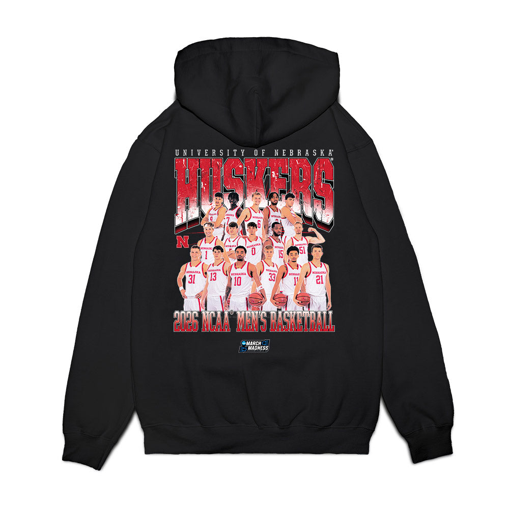 Nebraska - NCAA Men's Basketball : - Team Collage NCAA® March Madness® 2026 Premium Hooded Sweatshirt-1