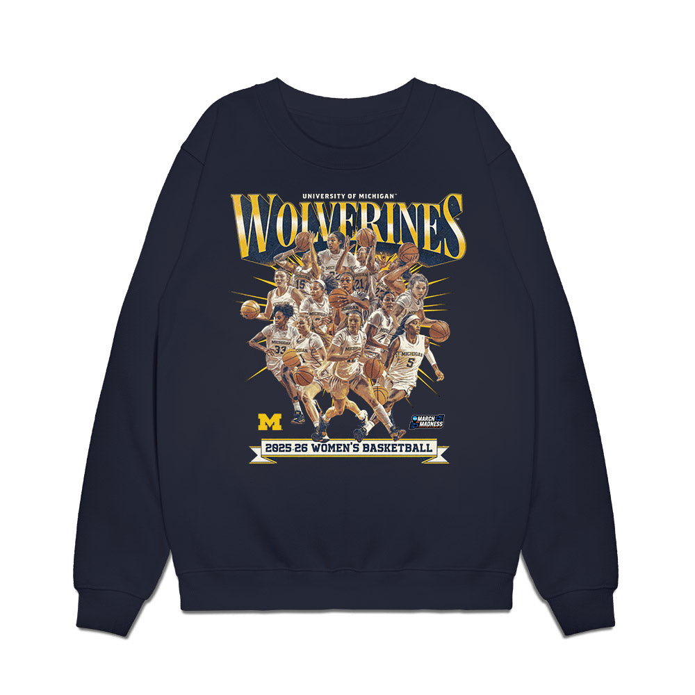 Michigan - NCAA Women's Basketball : NCAA® March Madness® 2026 Team Collage Premium Crewneck Sweatshirt-0