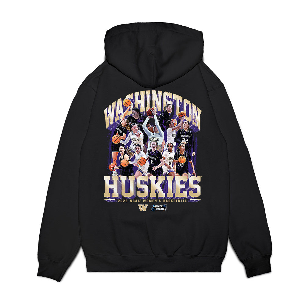 Washington - NCAA Women's Basketball : NCAA® March Madness® 2026 Team Collage Premium Hooded Sweatshirt-1