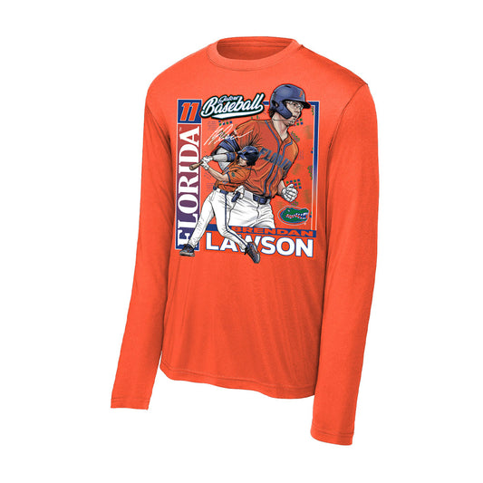 Florida - NCAA Baseball : Brendan Lawson - Card Caricature Activewear Long Sleeve T-Shirt-0