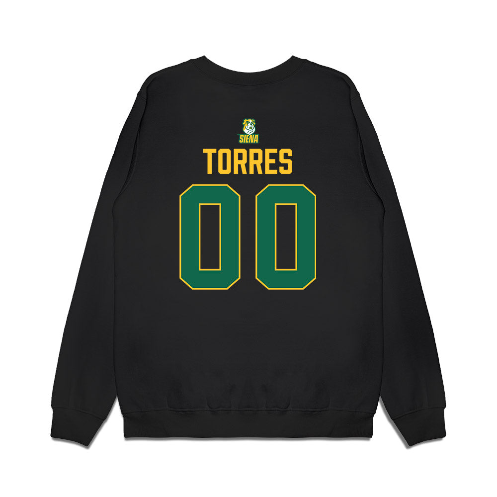 Siena - NCAA Men's Basketball : Chris Torres - Conference Champions Premium Crewneck Sweatshirt-1