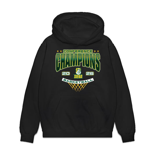 Siena - NCAA Men's Basketball : Reid Ducharme - Conference Champions Premium Hooded Sweatshirt-0