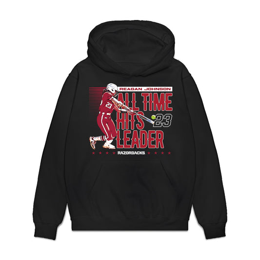 Arkansas - NCAA Softball : Reagan Johnson - All Time Hits Leader Premium Hooded Sweatshirt-0