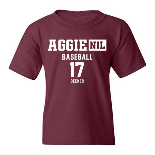 Texas A&M - NCAA Baseball : Zane Becker - Aggies NIL Classic Shersey Youth T-Shirt-0