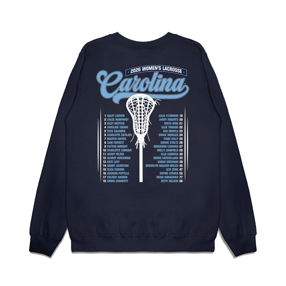 UNC - NCAA Womens Lacrosse - Team Roster Premium Crewneck Sweatshirt-1
