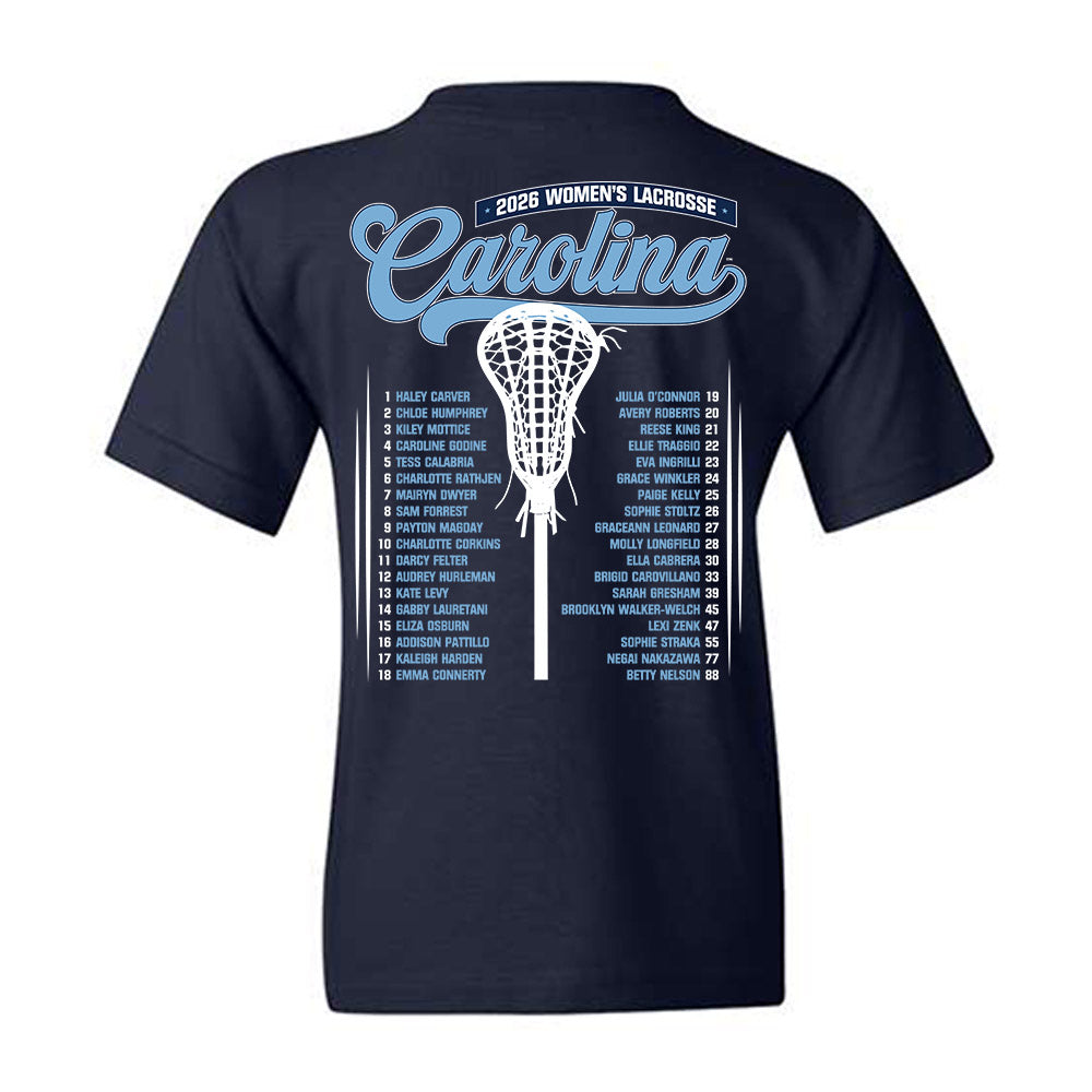 UNC - NCAA Womens Lacrosse - Team Roster Youth T-Shirt-1