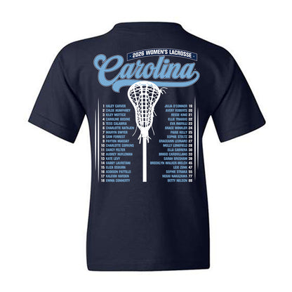 UNC - NCAA Womens Lacrosse - Team Roster Youth T-Shirt-1