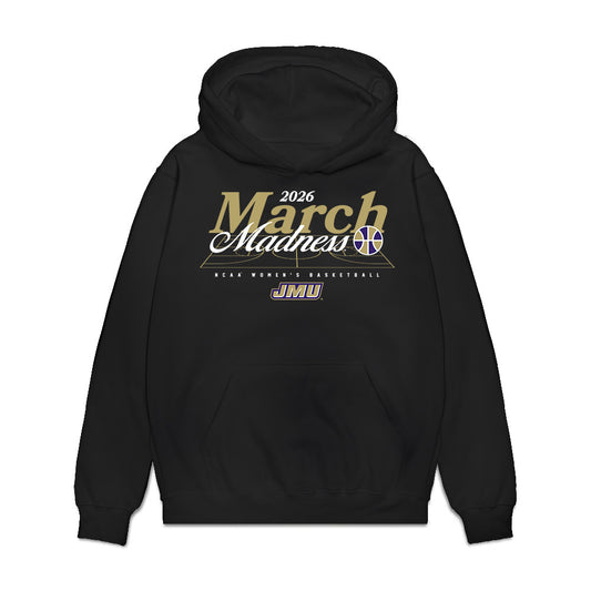 JMU - NCAA Women's Basketball : Zakiya Stephenson - NCAA® March Madness® 2026 Premium Hooded Sweatshirt-0