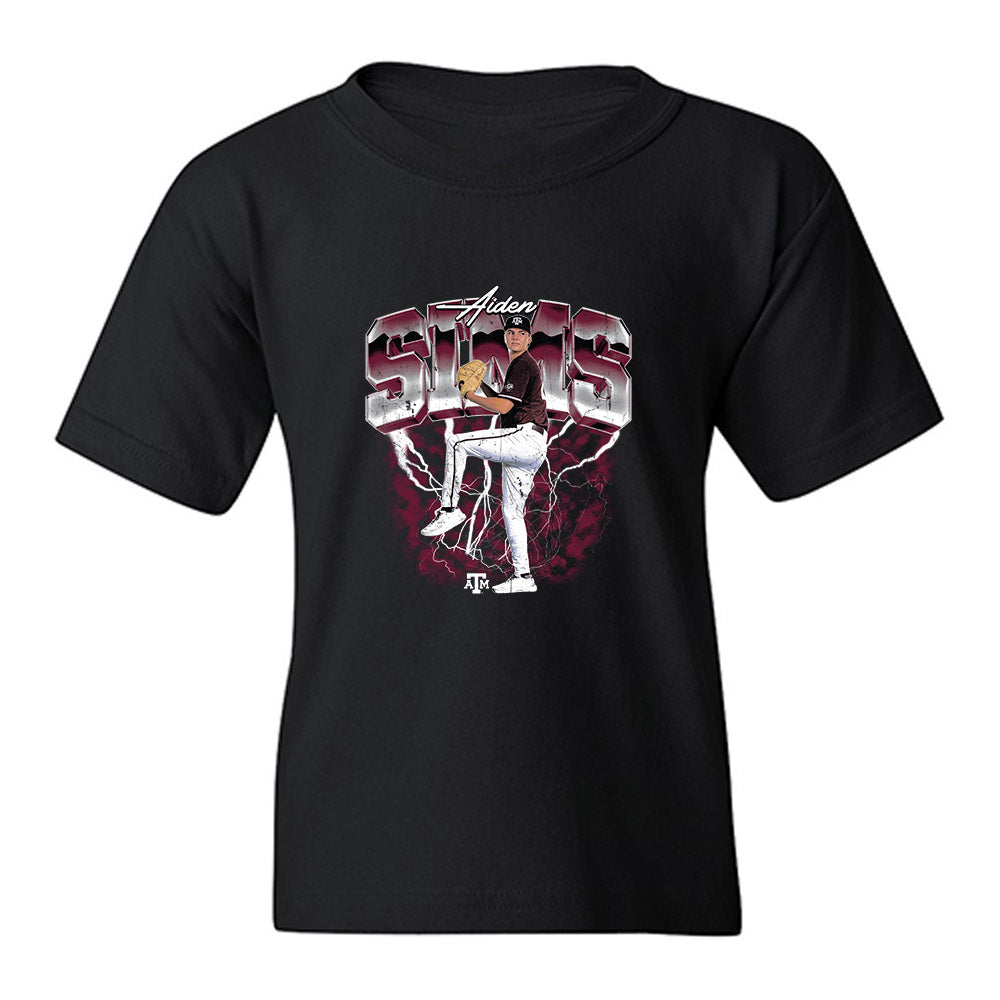 Texas A&M - NCAA Baseball : Aiden Sims - Collage Youth T-Shirt-0