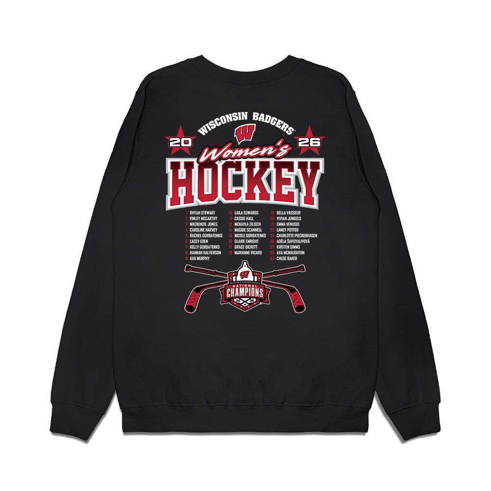 Wisconsin - NCAA Women's Ice Hockey : - 2026 National Champions Roster Premium Crewneck Sweatshirt-1