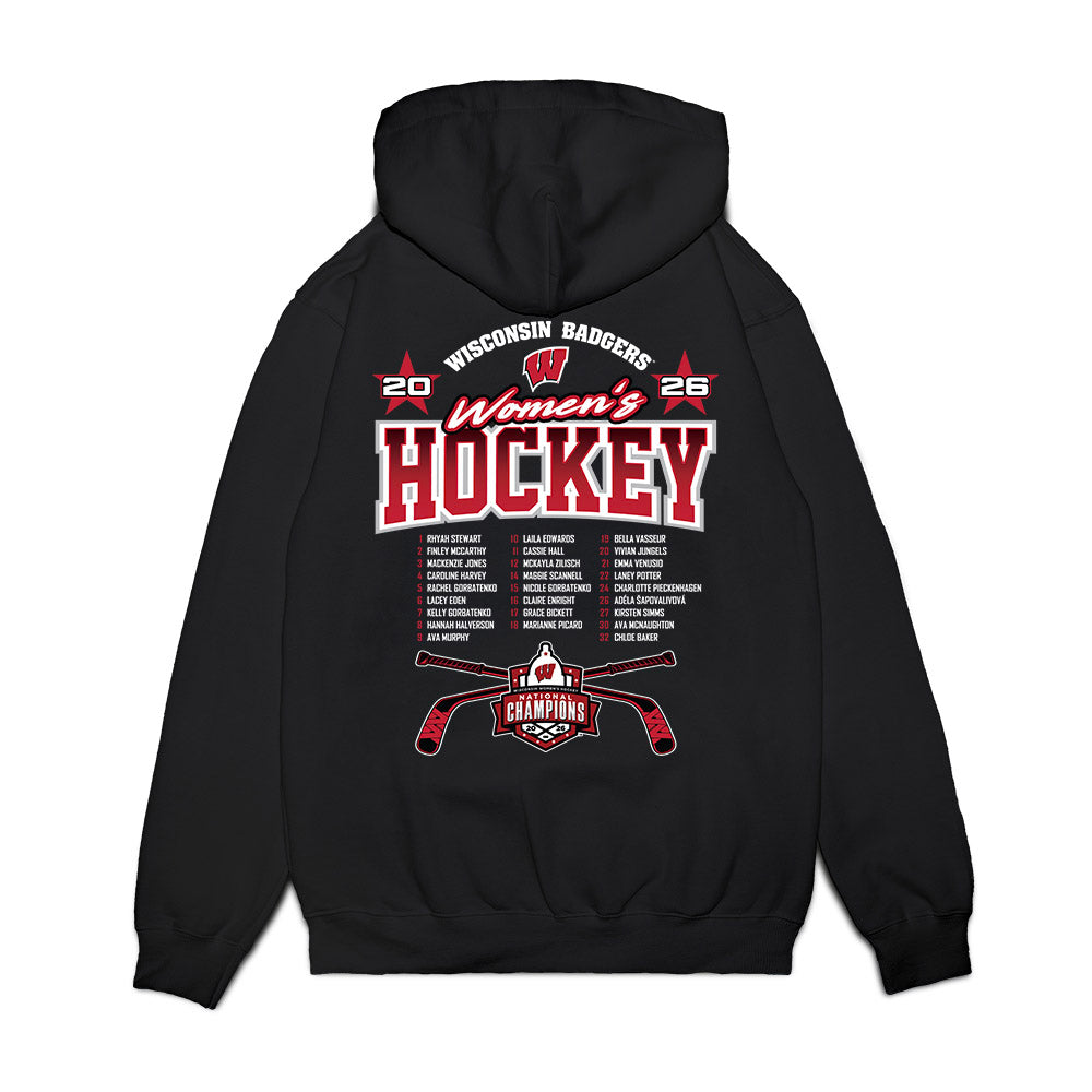 Wisconsin - NCAA Women's Ice Hockey : - 2026 National Champions Roster Premium Hooded Sweatshirt-1