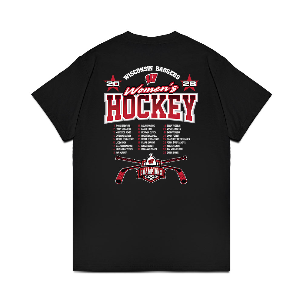 Wisconsin - NCAA Women's Ice Hockey : - 2026 National Champions Roster Comfort Colors T-Shirt-1