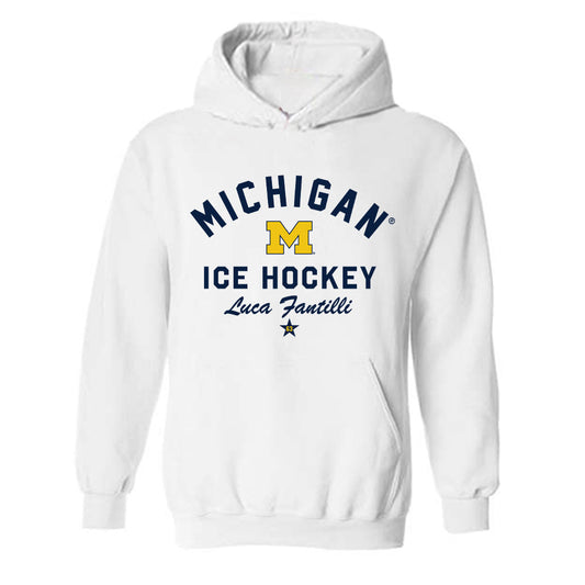 Michigan - NCAA Men's Ice Hockey : Luca Fantilli - Classic Shersey Hooded Sweatshirt-0