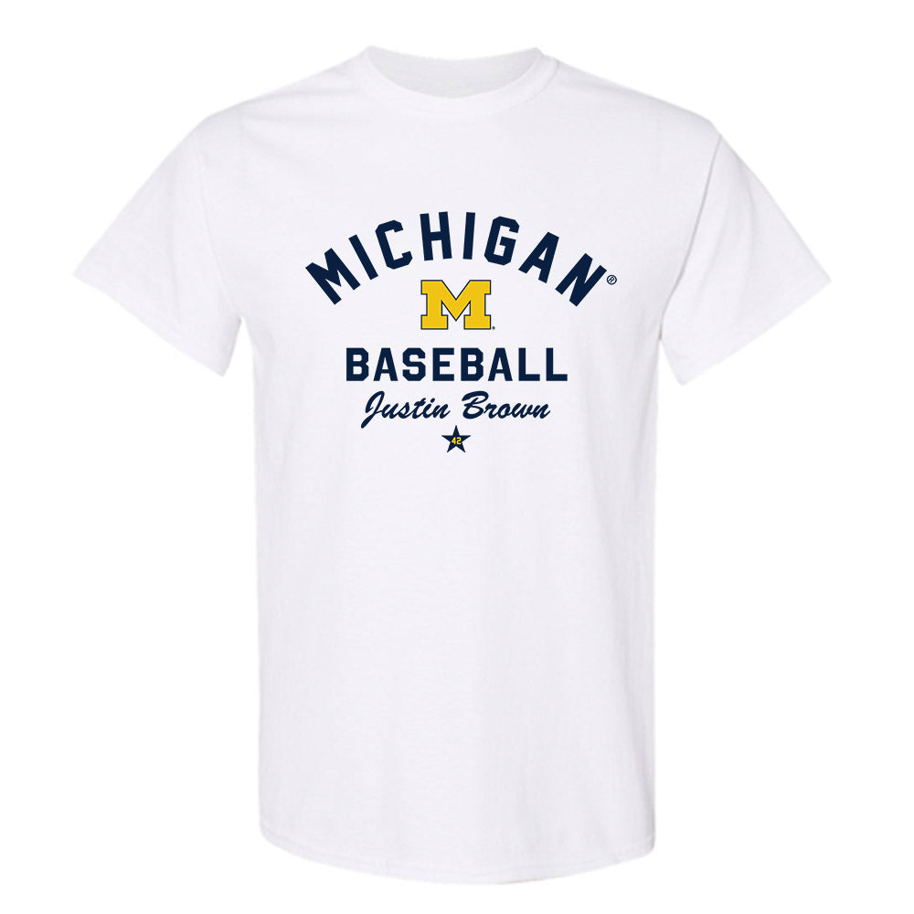 Michigan - NCAA Baseball : Justin Brown - Classic Shersey T-Shirt-0