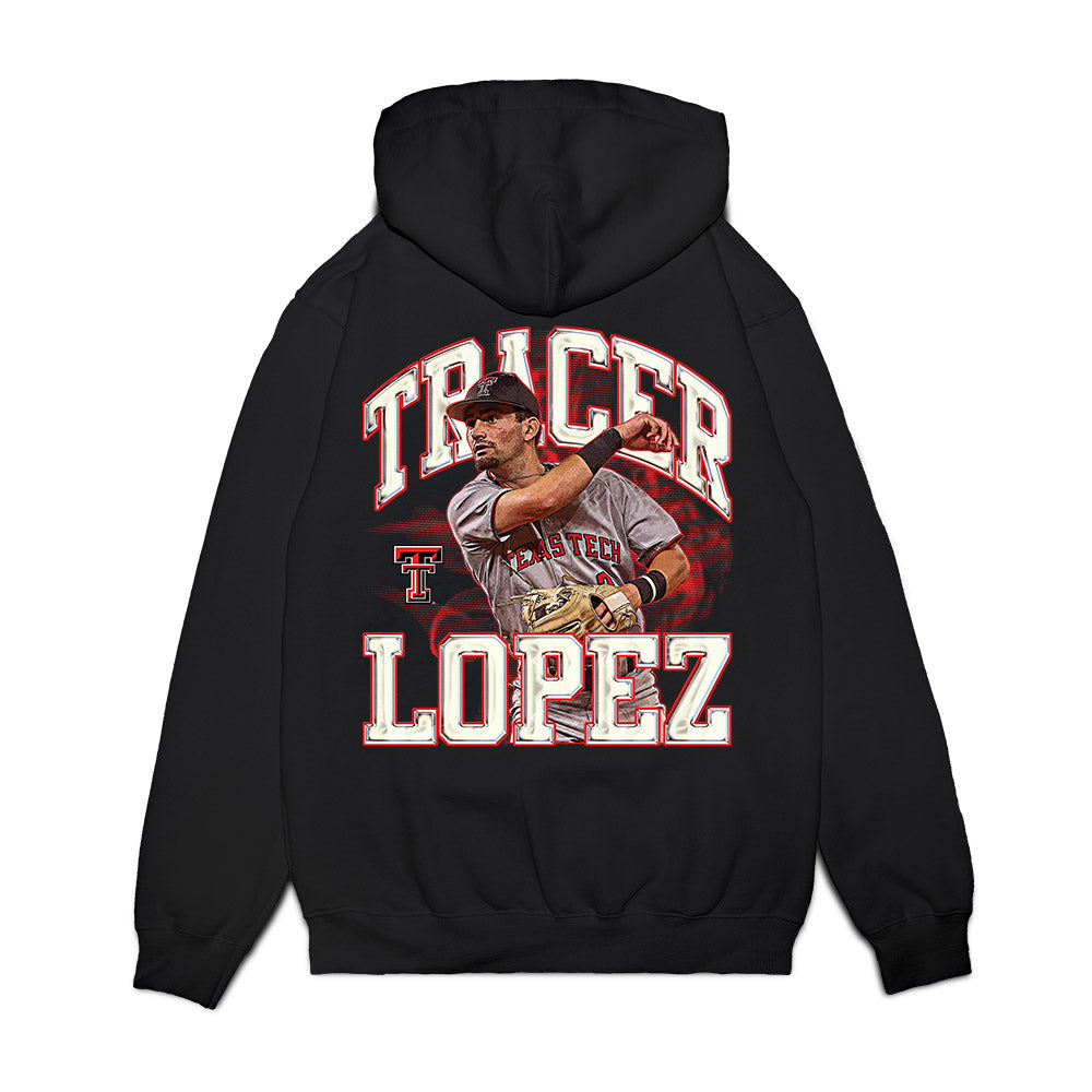 Texas Tech - NCAA Baseball : Tracer Lopez - Collage Premium Hooded Sweatshirt-1