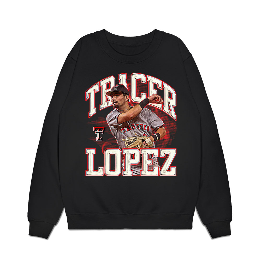 Texas Tech - NCAA Baseball : Tracer Lopez - Collage Premium Crewneck Sweatshirt-0
