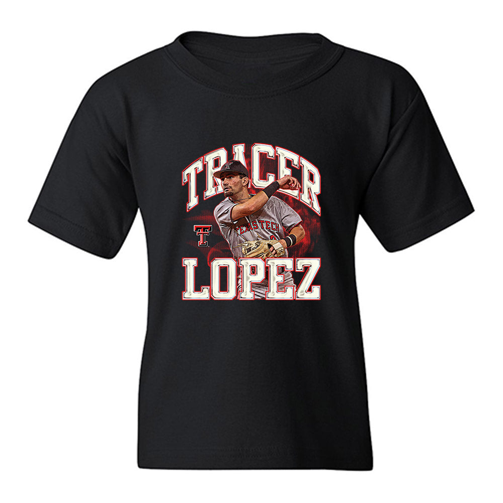 Texas Tech - NCAA Baseball : Tracer Lopez - Collage Youth T-Shirt-0