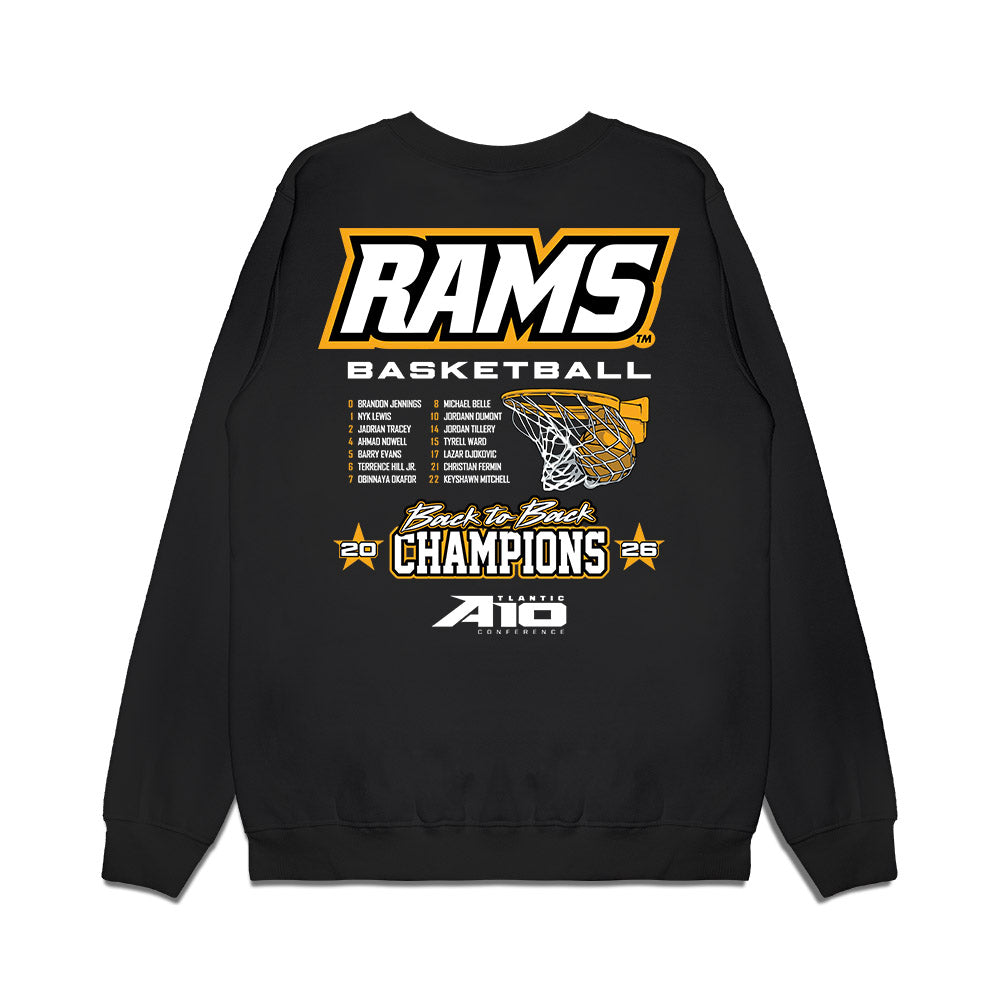 VCU - NCAA Men's Basketball : - A10 Champions Roster Premium Crewneck Sweatshirt-1