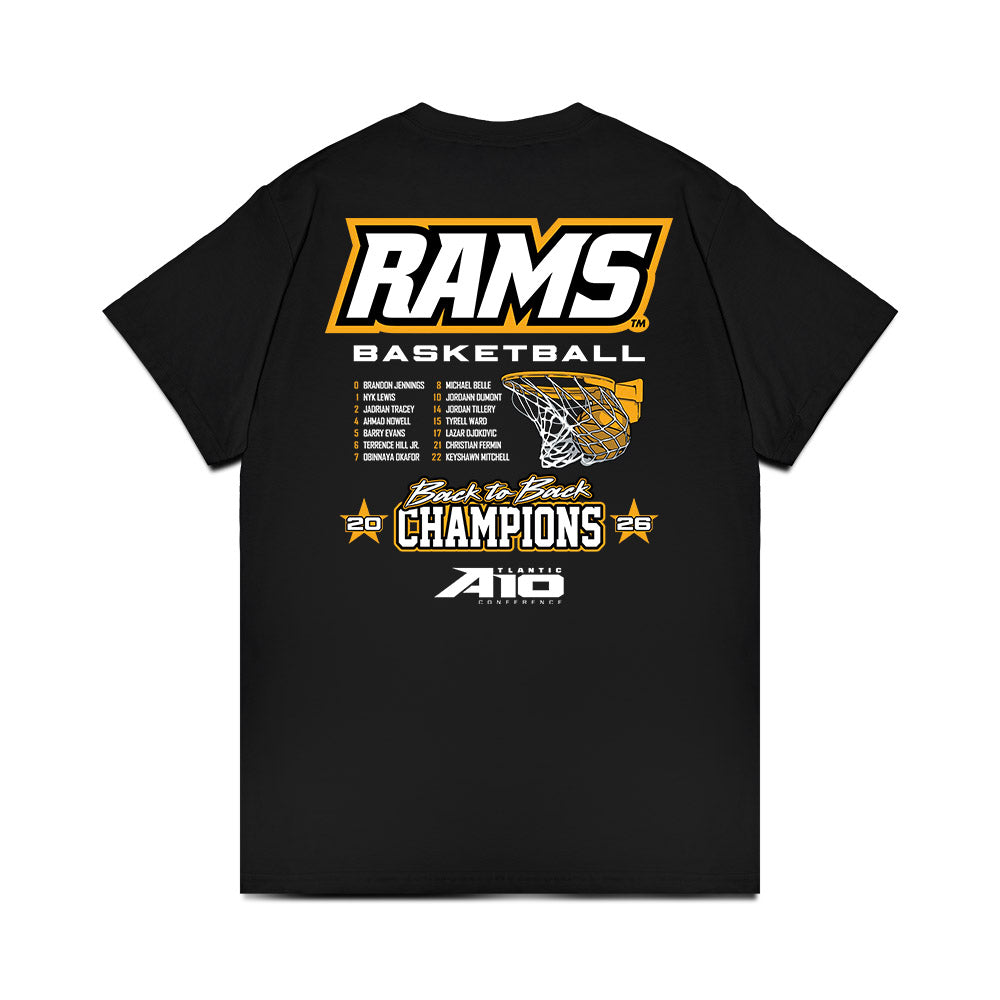 VCU - NCAA Men's Basketball : - A10 Champions Roster Comfort Colors T-Shirt-1