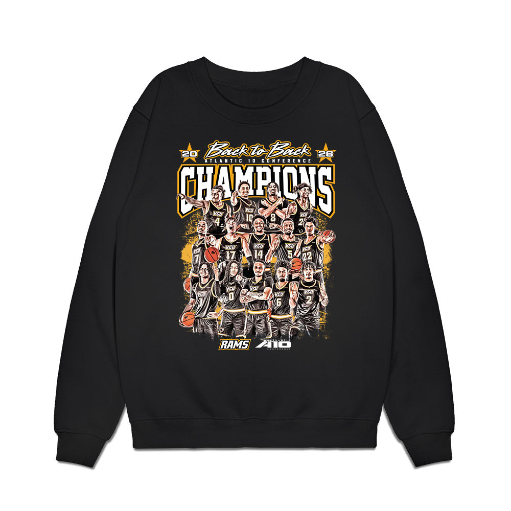VCU - NCAA Men's Basketball : - A10 Champions Team Collage Premium Crewneck Sweatshirt-0