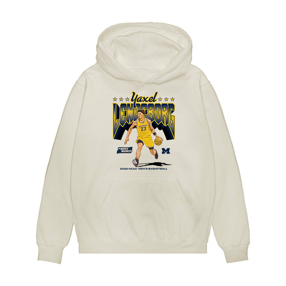 Michigan - NCAA Men's Basketball : Yaxel Lendeborg - Collage Premium Hooded Sweatshirt-0