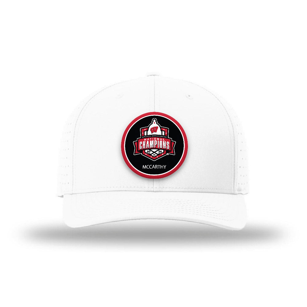 Wisconsin - NCAA Women's Ice Hockey : Finley McCarthy - 2026 National Champs Patch Hat Laser Performance Snapback Cap-0