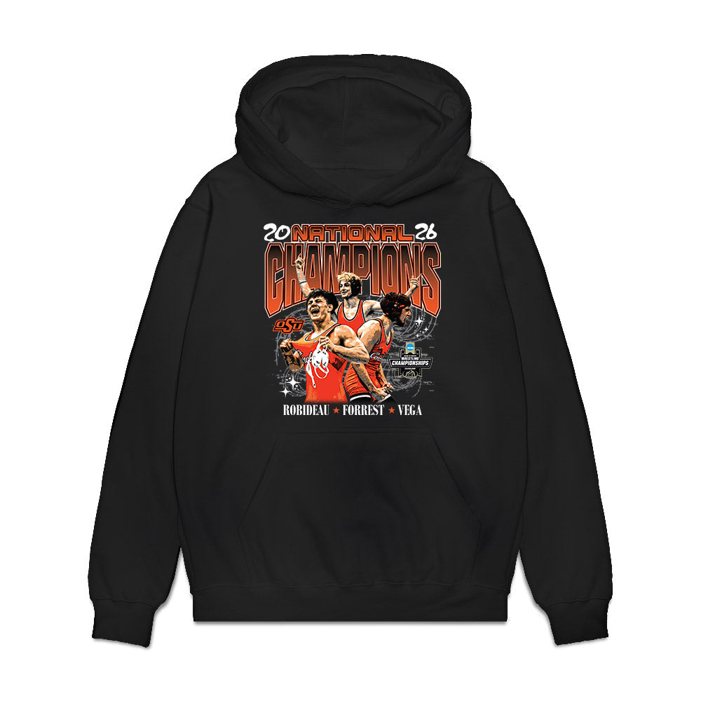 Oklahoma State - NCAA Wrestling : 2026 National Champions Premium Hooded Sweatshirt-0