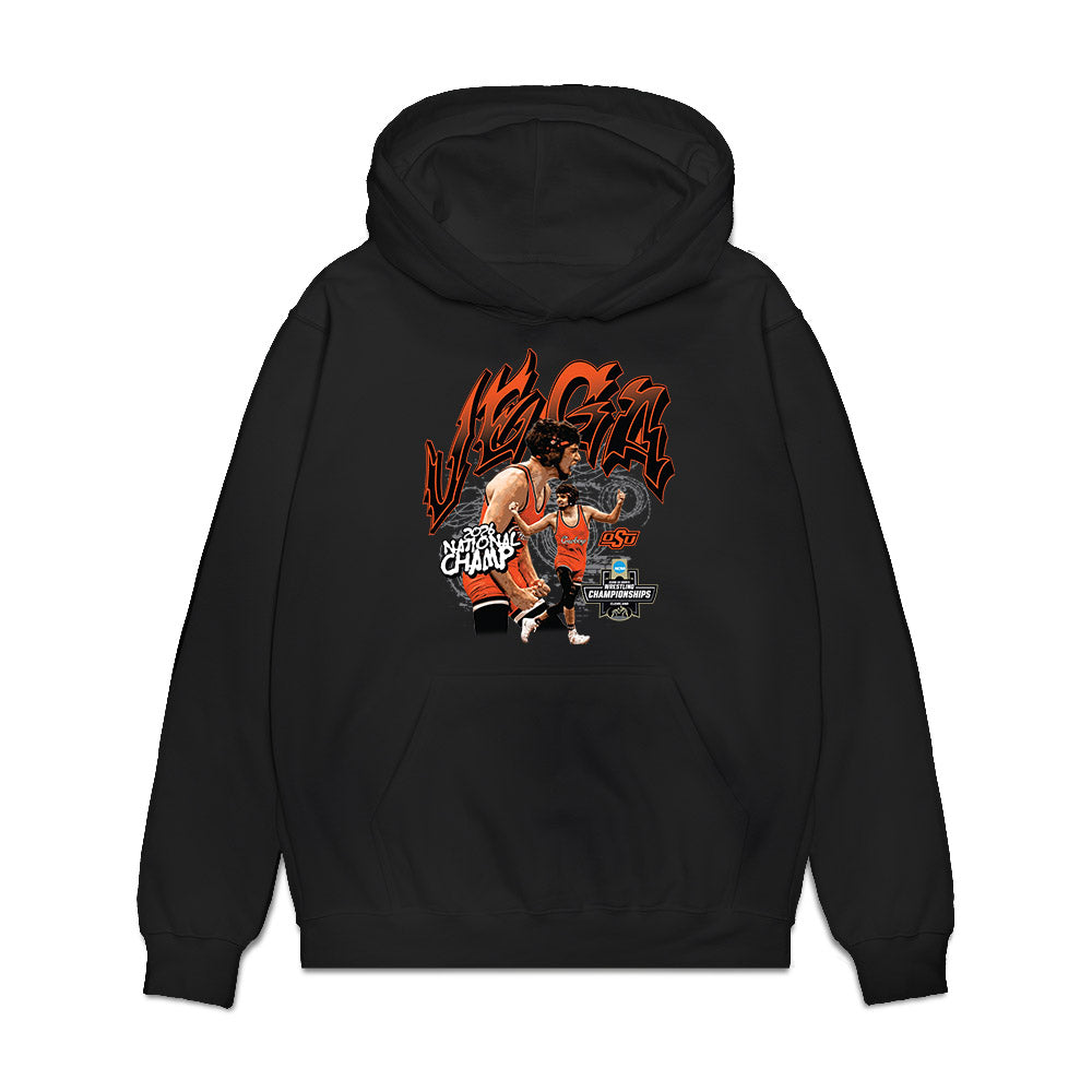 Oklahoma State - NCAA Wrestling : Sergio Vega - 2026 National Champ Premium Hooded Sweatshirt-0
