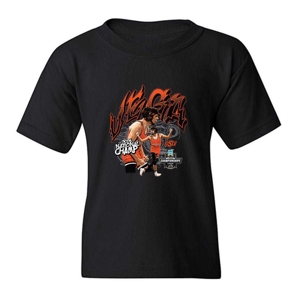 Oklahoma State - NCAA Wrestling : Sergio Vega - 2026 National Champ Youth T-Shirt-0