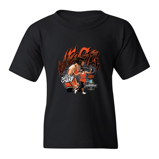 Oklahoma State - NCAA Wrestling : Sergio Vega - 2026 National Champ Youth T-Shirt-0