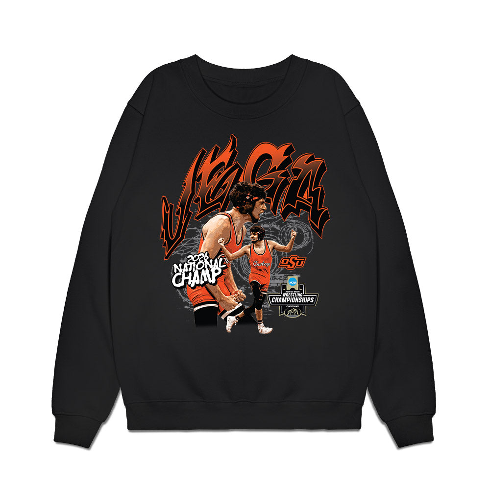 Oklahoma State - NCAA Wrestling : Sergio Vega - 2026 National Champ Premium Crewneck Sweatshirt-0