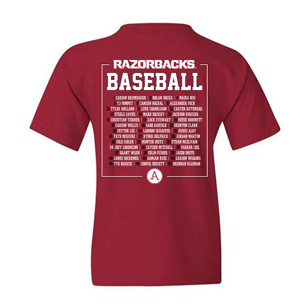 Arkansas - NCAA Baseball : Roster Youth T-Shirt-1