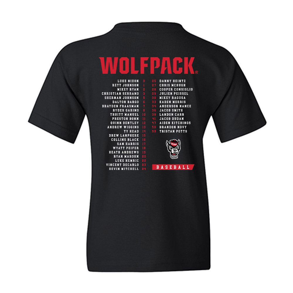 NC State - NCAA Baseball : Roster Youth T-Shirt-1