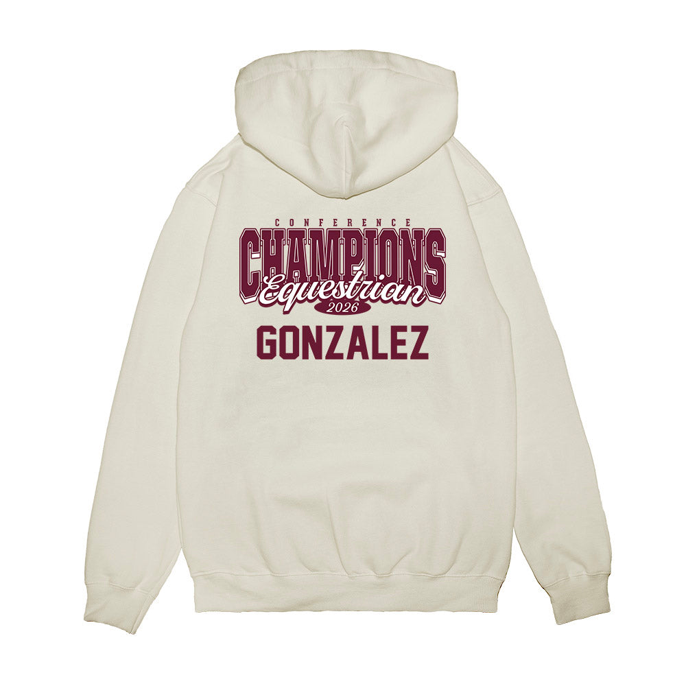 Texas A&M - NCAA Equestrian : Isabelle Gonzalez - Conference Champions Premium Hooded Sweatshirt-1
