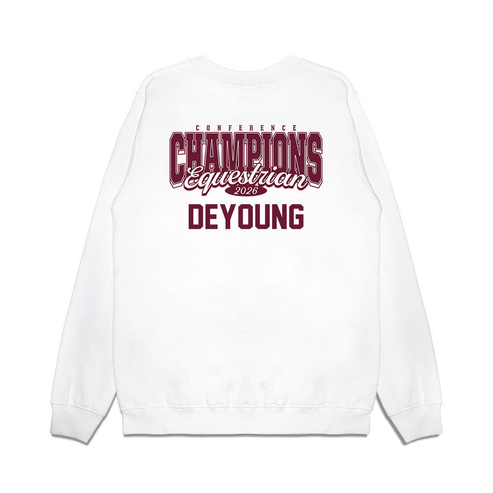 Texas A&M - NCAA Equestrian : Avery Deyoung - Conference Champions Premium Crewneck Sweatshirt-1
