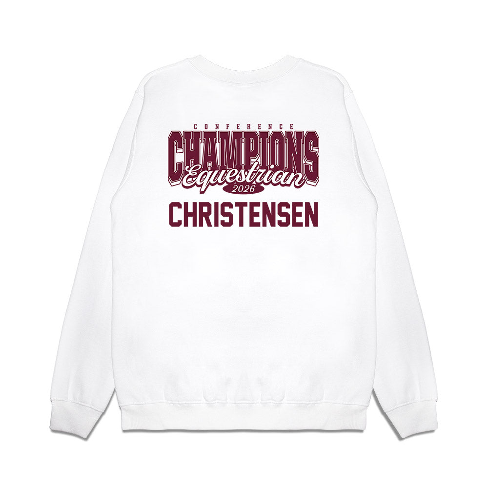 Texas A&M - NCAA Equestrian : Cara Christensen - Conference Champions Premium Crewneck Sweatshirt-1