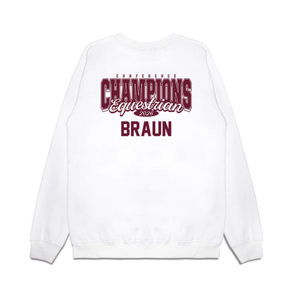 Texas A&M - NCAA Equestrian : Meagan Braun - Conference Champions Premium Crewneck Sweatshirt-1