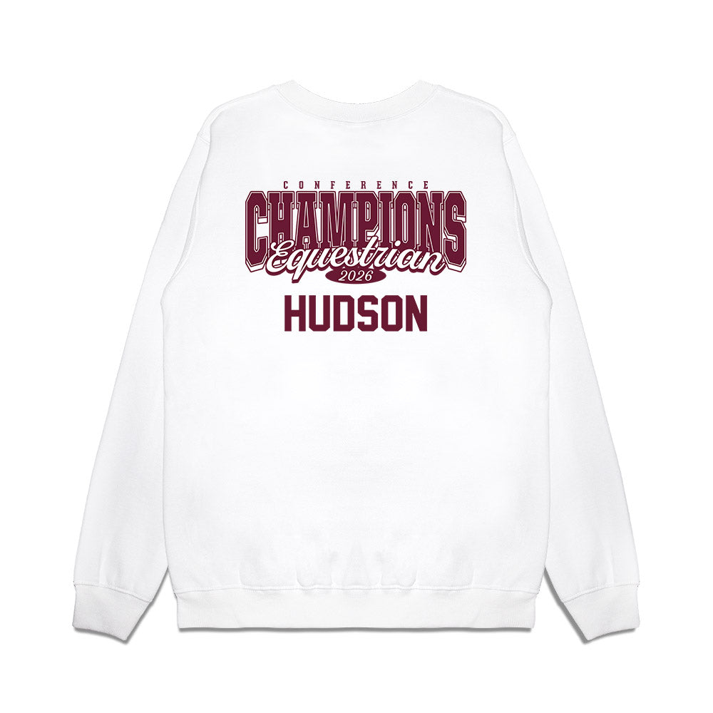 Texas A&M - NCAA Equestrian : Brooke Hudson - Conference Champions Premium Crewneck Sweatshirt-1