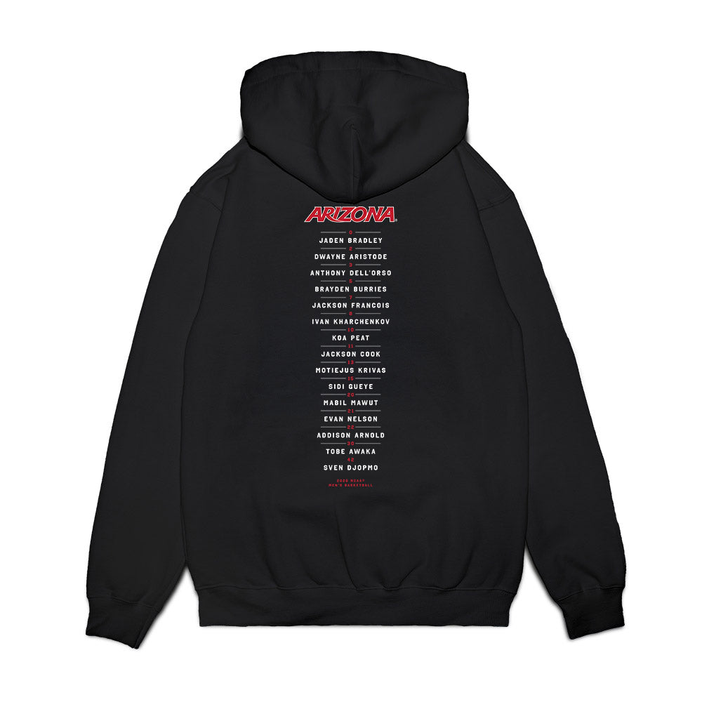 Arizona - NCAA Mens Basketball - Final Four® Roster NCAA® March Madness® 2026 Premium Hooded Sweatshirt-1